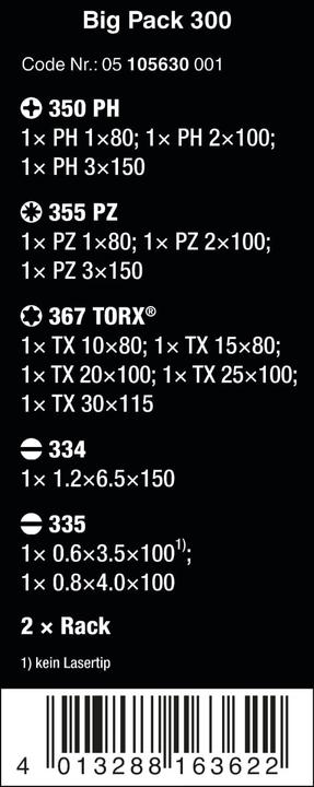 Produktbild Wera Kraftform Big Pack 300 (Torx (TX), Pozidriv-Kreuzschlitz (PZ), Phillipps-Kreuzschlitz (PH))