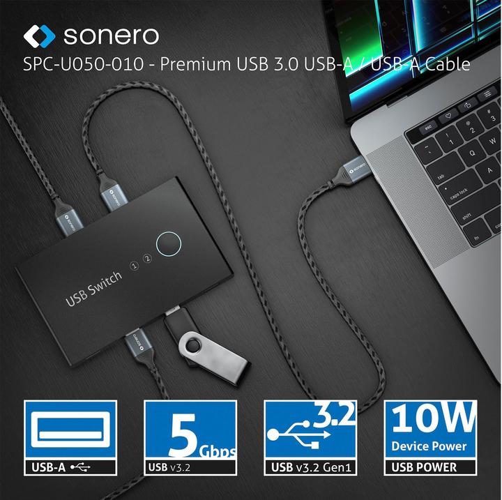 Produktbild Sonero USB 3.0-Kabel USB A - USB A 3 m (3 m, USB 3.2 Gen 1, 5 W)