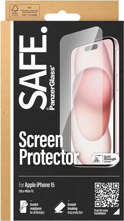 Image du produit PanzerGlass SAFE. Protecteur d'écran iPhone 2023 6.1 Ultra-Wide Fit (1 pièce(s), Apple iPhone 15)
