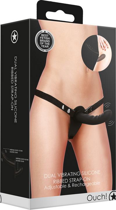 Produktbild Ouch! Dual Vibrating - Rechargeable - 10 Speed Silicone Ribbed Strap-On - Adjustable