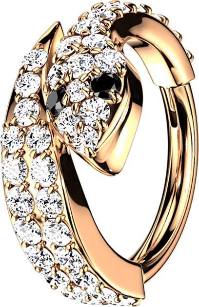 Actual product image Star Piercing Micro segment ring hinged rose gold snake with crystals (without brass, Surgical steel 316L)