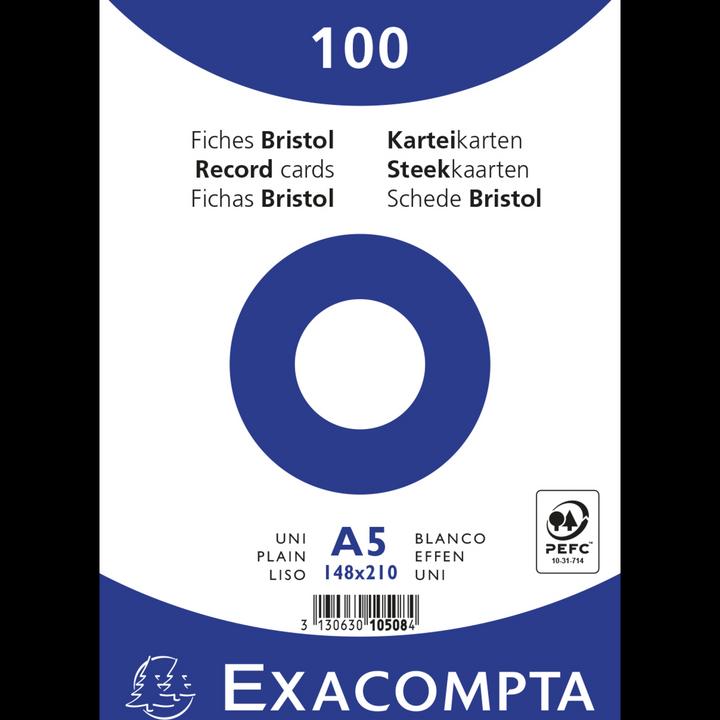 Produktbild Exacompta Karteikarte Format der Karte: DIN A5 Ausführung der Lineatur: blanko (A4, 205 g/m², 100 x)