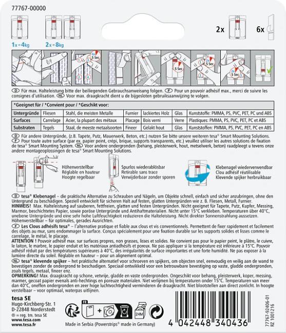 Produktbild tesa Klebenagel für Fliesen & Metall, höhenverstellbar