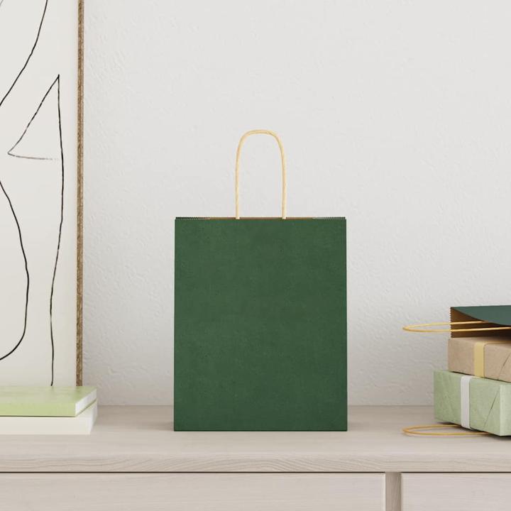 Produktbild VidaXL Kraftpapiertüten 250 Stk. mit Henkel Grün 18x8x22 cm Papiertüte (Geschenktüte, 250 x)