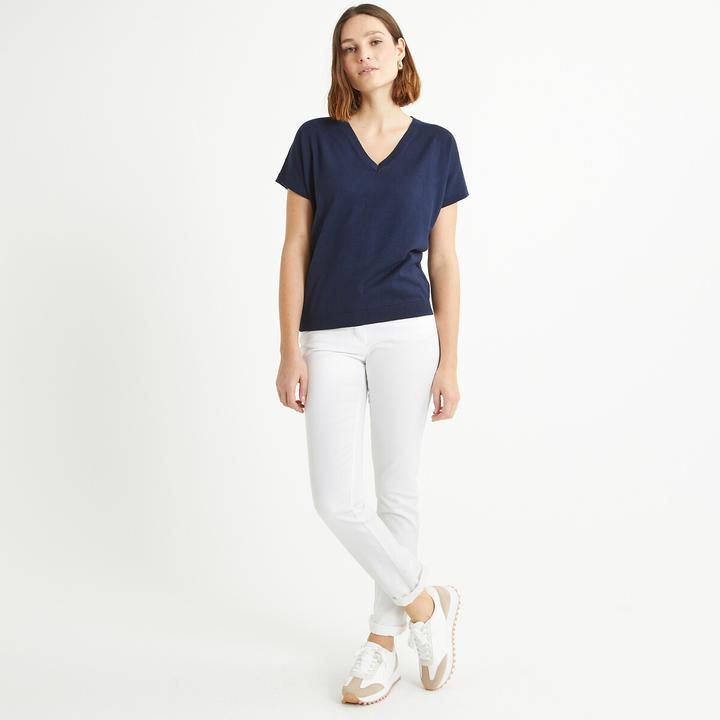 Image du produit Anne Weyburn Pull en maille fine avec encolure en V et manches courtes (W36/L38)