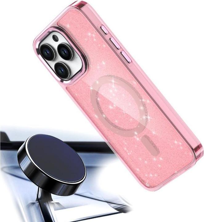 Actual product image Hurtel Glitter Case MagSafe for iPhone 16 Pro Max - pink with glitter (Apple iPhone 16 Pro Max)