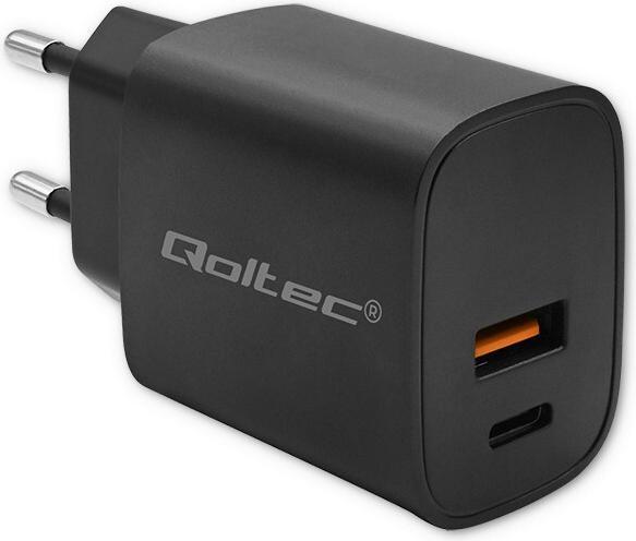 Qoltec Ładowarka GaN POWER PRO | 1xUSB-C | 1xUSB | 30W | 5-20V | 1.5-3A | Czarna (30 W)