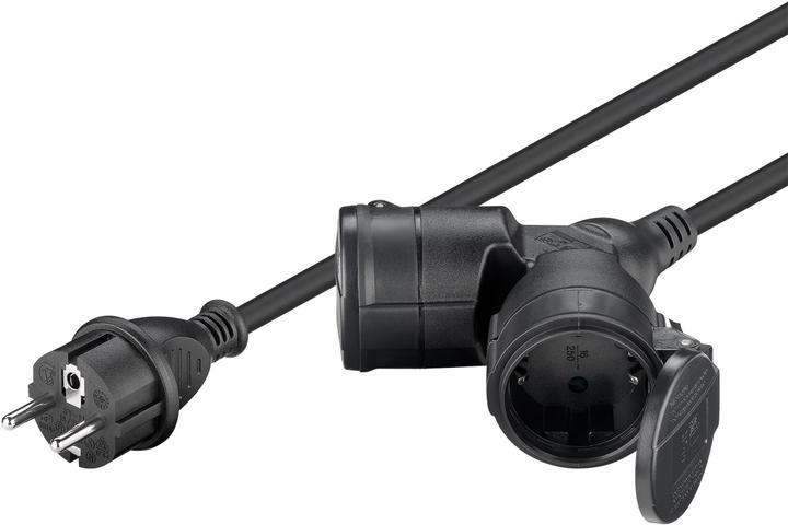 Produktbild Goobay Doppel-Verlängerungskabel Outdoor, 10 m, schwarz (10 m, CEE 7/3)