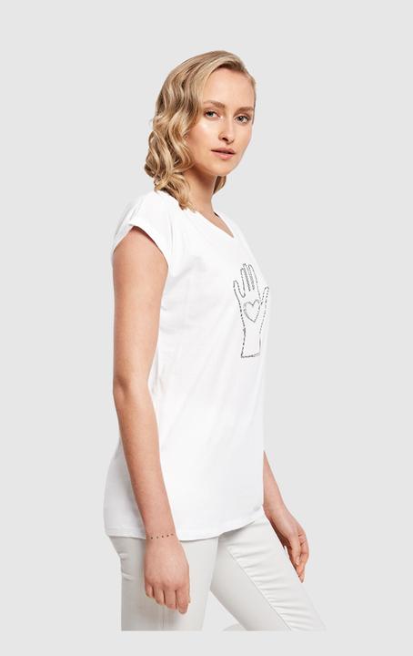 Actual product image Merchcode Ladies Peace - Scribble Hand Heart White Extended Shoulder Tee - 161411 (M)