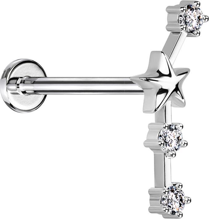 Immagine prodotto Star Piercing Micro Labret filo interno argento segno zodiacale Ariete con cristalli (Acciaio chirurgico 316L, Ottone)