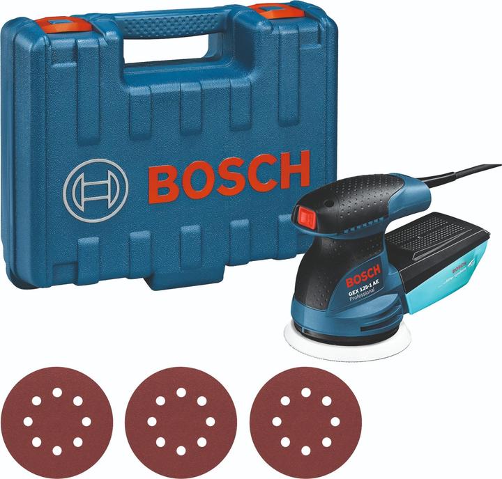 Bosch Professional Levigatrice rotorbitale GEX 125-1 AE, con 3 fogli abrasivi C470, in valigetta (Levigatrici rotorbitali, 250 W)