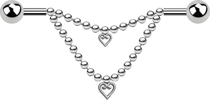 Star Piercing Barbell silber zwei Kugeln zwei Ketten Herz (Chirurgenstahl 316L, ohne Messing)