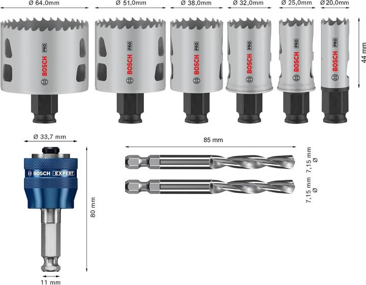 Productafbeelding Bosch Professional Zubehör PRO Multi Material PC Plus gatenzaagset, 9 stuks. (32millimeter, 38 millimeter, 64 millimeter, 51 millimeter, 25 millimeter, 20 millimeter)