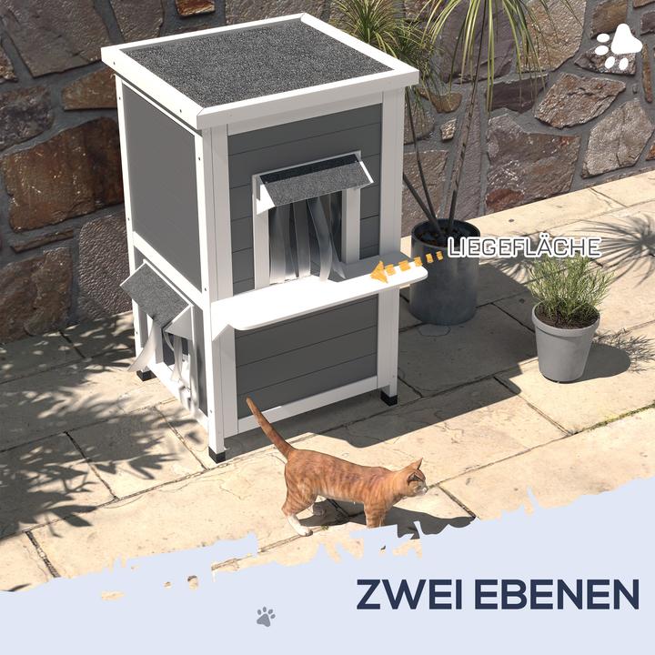 Produktbild PawHut Katzenhaus mit 2 ebenen und Vorhang (Katze)