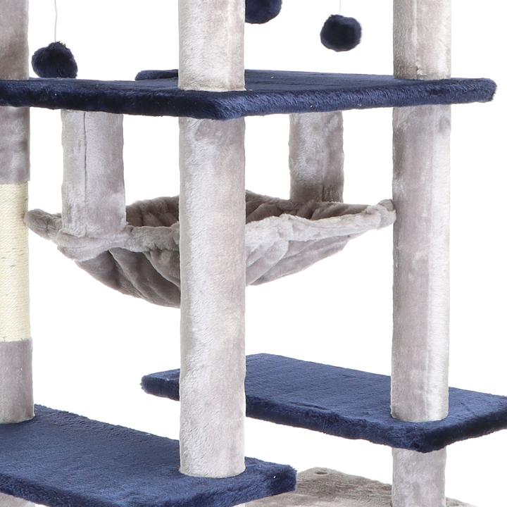 Actual product image Fudajo Cat Tree Light Grey Scratching Tree 134cm High Climbing Tree with Cat House and Hammock (134 cm, Light grey)