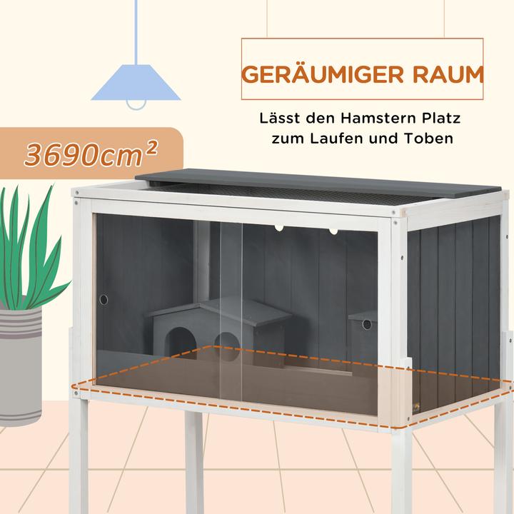 Produktbild PawHut Zwerghamster-Käfig Tannenholz, Metall Dunkelgrau