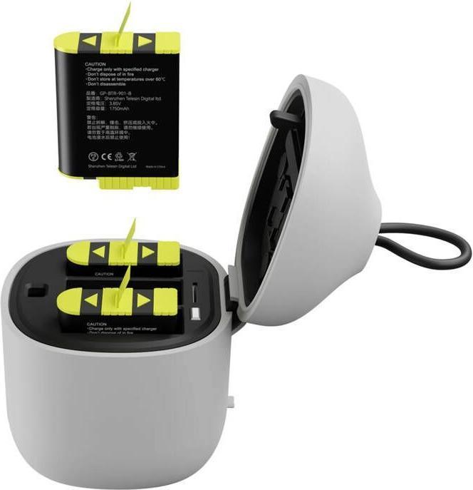 Actual product image Telesin Allin box triple-channel charger + 3 batteries for GoPro Hero 12 / 11 / 10 / 9 (yellow) (Hero 12, Hero 10, Hero 9, Hero 11)