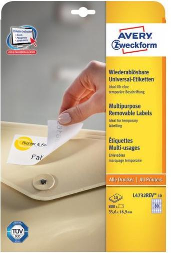 Produktbild Avery Etiketten, ablösbar, Home Office, Kleinpackung