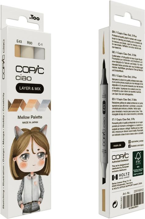 Actual product image Copic CIAO - Brand (R00 Pinkish White, C-1 Cool Gray No.1, E43 Dull Ivory, 6 mm, 3 x)