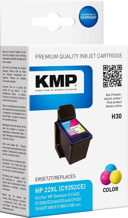 Actual product image KMP Tinte replaces HP22XL (C9352CE) (M, C, Y)
