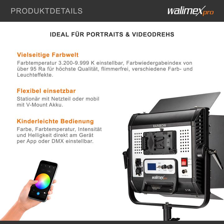 Produktbild Walimex LED Rainbow 50W RGBWW Set 1 (1x Rainbow 50W, 1x Lampenstativ GN-806) (Flächenleuchte)
