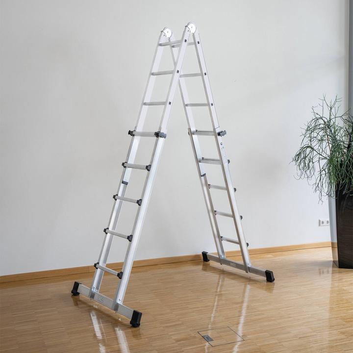 Productafbeelding Munk Telescopische ladder 4-delig met traverse 4x4 sporten (Telescopische ladder)