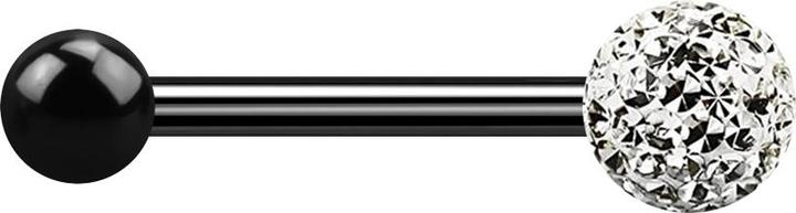 Star Piercing Barbell schwarz mit Kugel und Kristallkugel silber Epoxy Schutzschicht (ohne Messing, Titan G23)