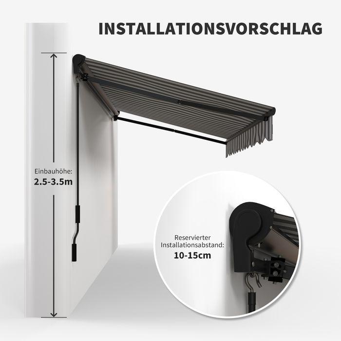 Produktbild Swisshandel24 elektrisch Kassettenmarkise, 395x250cm, Handkurbel, Fernbedienung, Grau+Weiss (2.50 m)