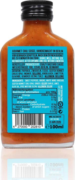Produktbild Crazy Bastard Sauce Scotch Bonnet & Caribbean Spices (100 ml) - Scharfe Sauce (250 g)