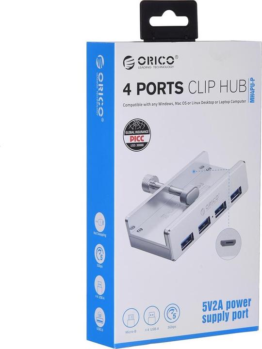 Produktbild Orico MH4PU-P-SV-BP (USB-C, 4 Ports)