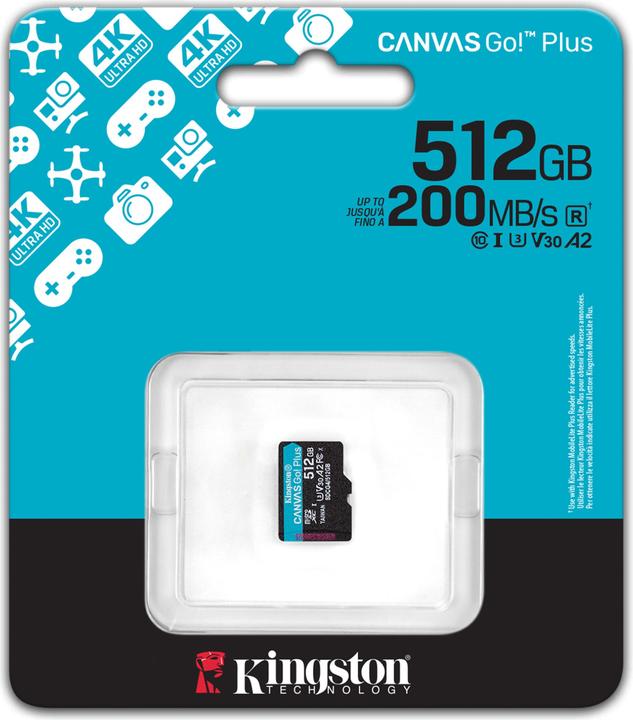 Produktbild Kingston Card Canvas Go Plus MicroSD 512GB (512 GB, microSDXC, U3, UHS-I)