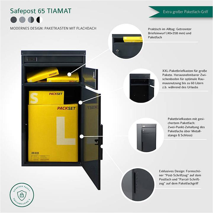 Produktbild SafePost 65 TIAMAT Paketkasten schw/weiss + 8 Schl.