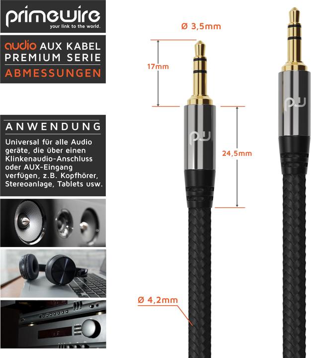 Produktbild Primewire 3,5 mm AUX Klinkenkabel, Audiokabel mit Nylonmantel, 3,5mm Klinke auf Klinke Audio Kabel (1.50 m, 3.5mm Klinke (AUX))