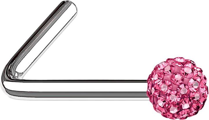 Image du produit Star Piercing Nasenstecker gewinkelt silber Kristallkugel pink (sans laiton, Acier chirurgical 316L)