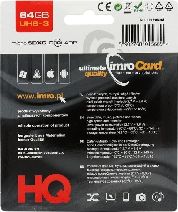 Actual product image IMRO MICROSD10/64GB UHS-3 ADP (64 GB, microSDXC, U3, UHS-III)