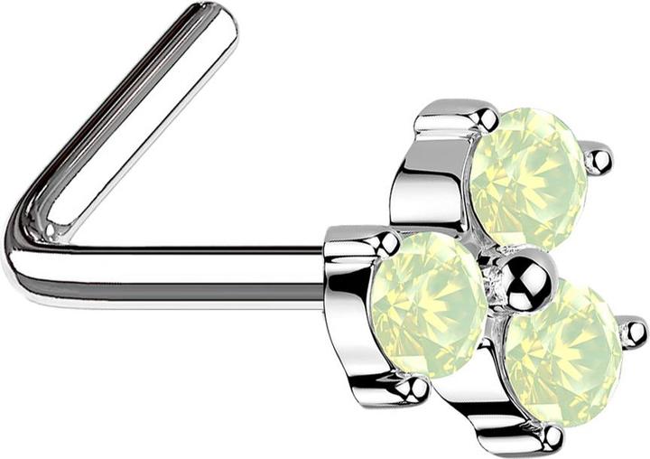 Star Piercing Nasenstecker gewinkelt silber dreiblatt Blume Opalite grün (Messing, Chirurgenstahl 316L)