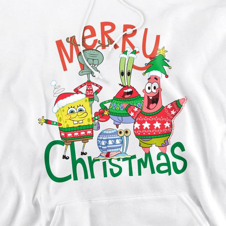 Immagine prodotto Spongebob Squarepants Merry Christmas Felpa con Cappuccio Gruppo Uomo (XL)