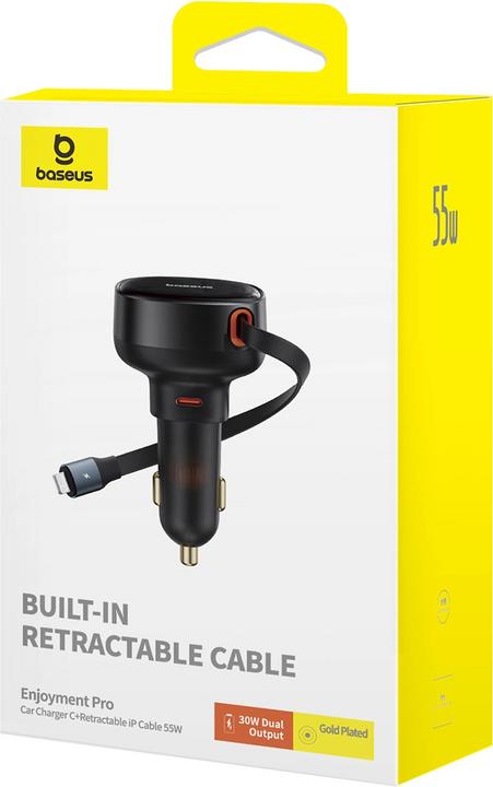 Actual product image Baseus Enjoyment Pro USB-C (female) / Lightning (male) 60W car charger - black