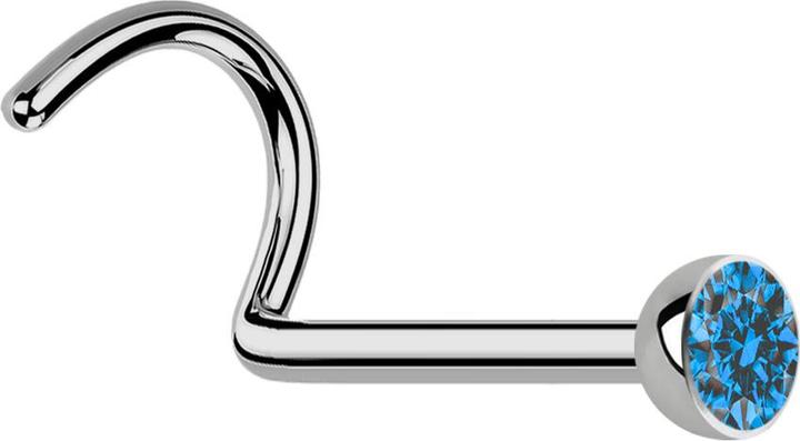 Star Piercing Nasenstecker gebogen silber mit Kristall hellblau (Titan G23, ohne Messing)