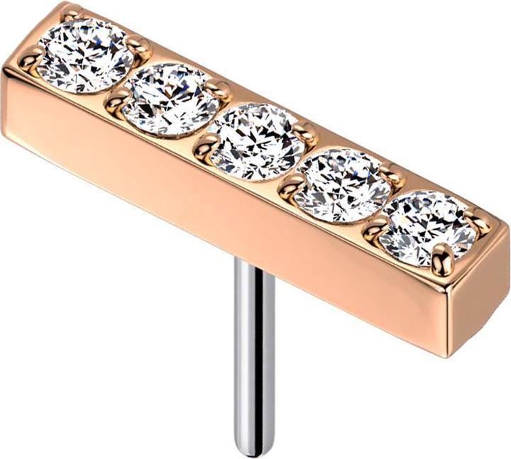 Star Piercing Threadless rosegold Balken Kristalle silber (ohne Messing, Titan G23)