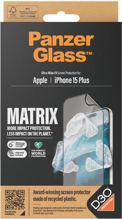 Image du produit PanzerGlass MATRIX Protecteur d'écran avec D3O Ultra-Wide Fit (1 pièce(s), Apple iPhone 15 Plus)