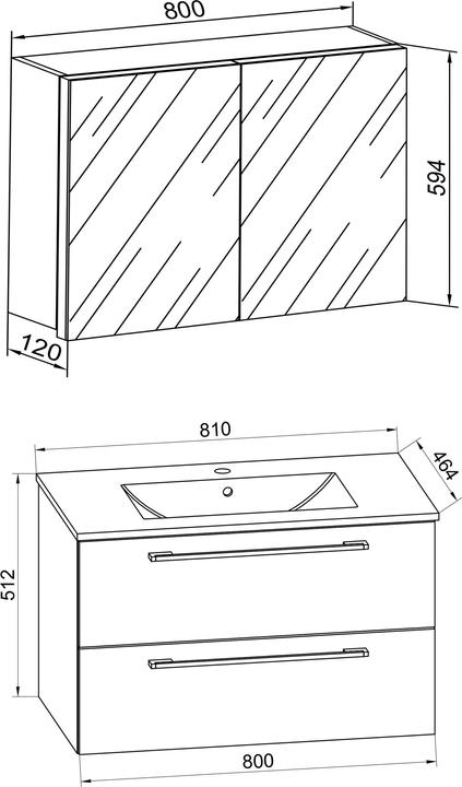 Actual product image VCM 3-piece wash place washbasin Badinos 2 drawers mirror cabinet