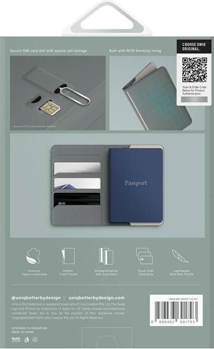 Actual product image Uniq Belmont RFID Blocking Passport Case - Green/Ivory