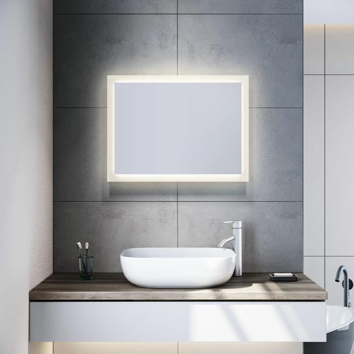 Produktbild SONNI LED beleuchteter Spiegelschrank, 80 x 60 cm, Edelstahl, warmweisses Licht 4000k