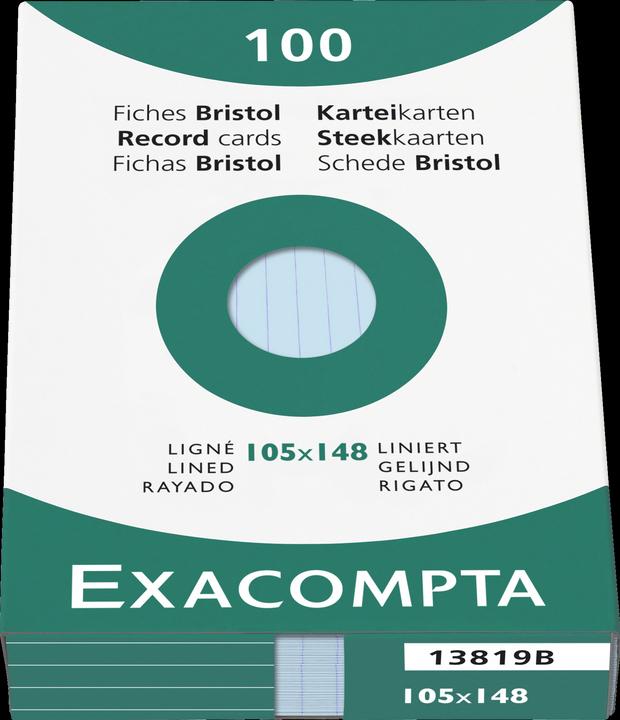 Image du produit Exacompta Fiches lignées bleues, 100 (A6, 205 g/m², 100 x)