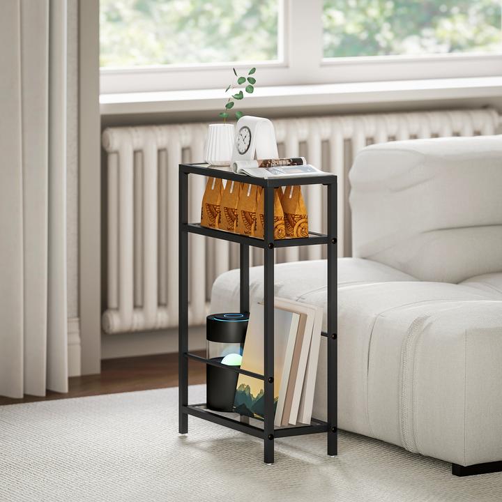 Produktbild Homcom Beistelltisch Stahl, Hartglas Schwarz