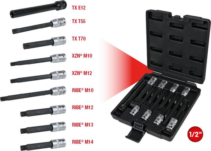 Image du produit KS Tools Jeu de douilles pour vis de culasse 1/2 pouce, 9 pièces