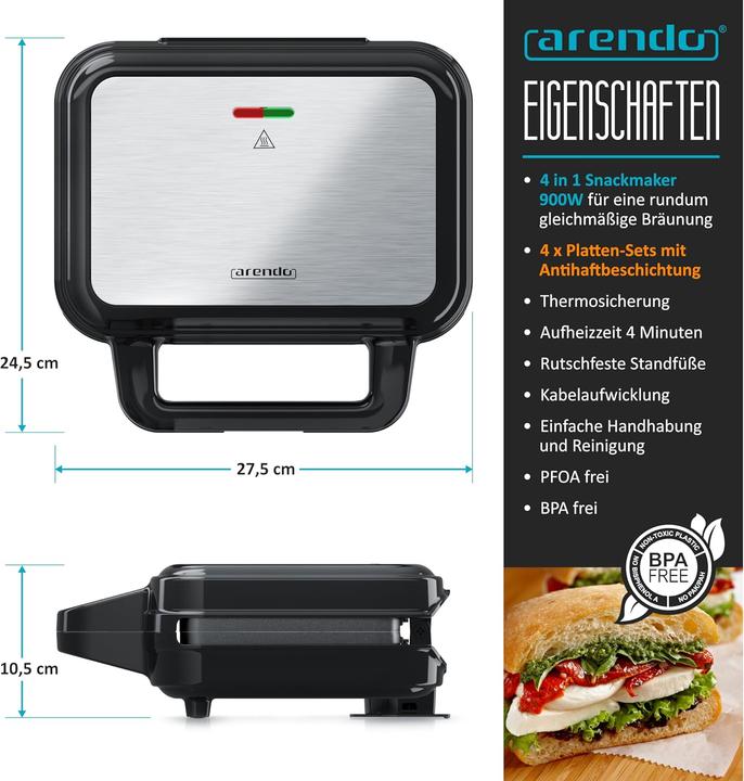 Immagine prodotto Arendo Macchina per sandwich con piastre intercambiabili