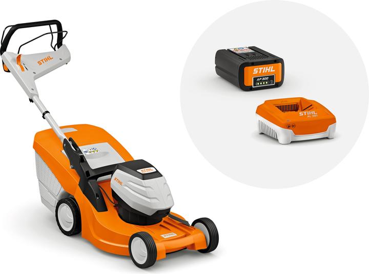 Stihl RMA 448 PV cordless lawn mower with AP 300 S battery and AL 301 charger (Rechargeable battery operated)