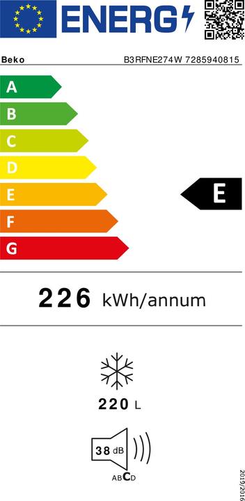 Energie-Label Beko B3RFNE274W (Freistehend, 220 l)